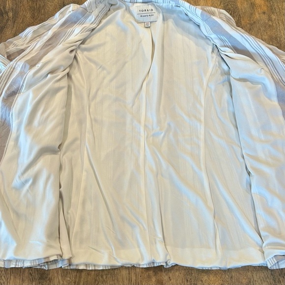 Torrid Striped Linen Blazer Jacket Beige White Size 00 - Picture 4 of 5